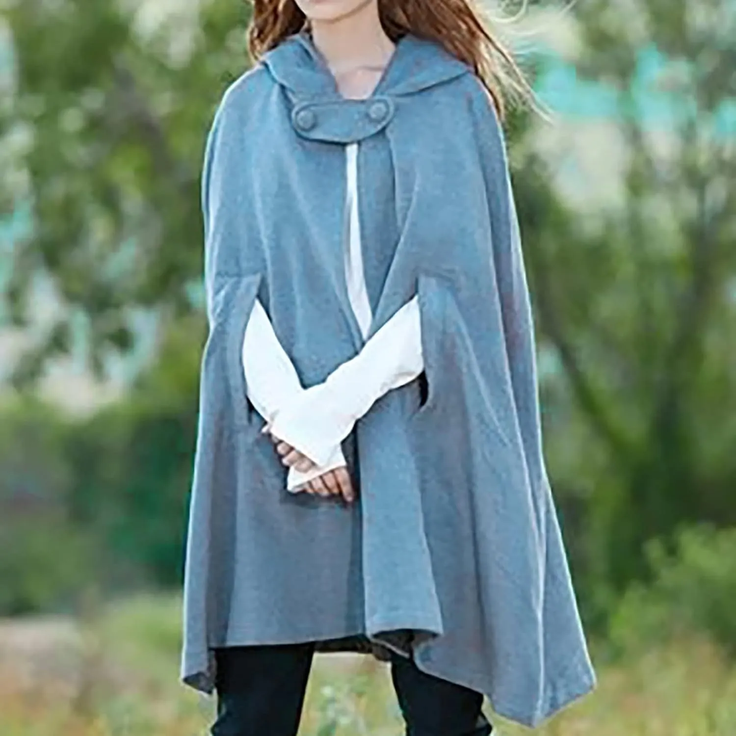 Winter Short Woolen Cape for Women Vintage Hooded Poncho Cape Open Front Cardigan Trench Coat Cloak Outerwear