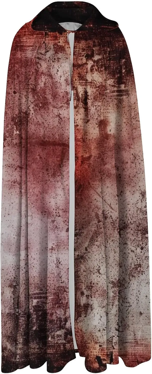 wodceeke Women Men Halloween Cloak with Hood, Unisex Witch Wizard Cape Bloody Rose Print Adult Cosplay Costume