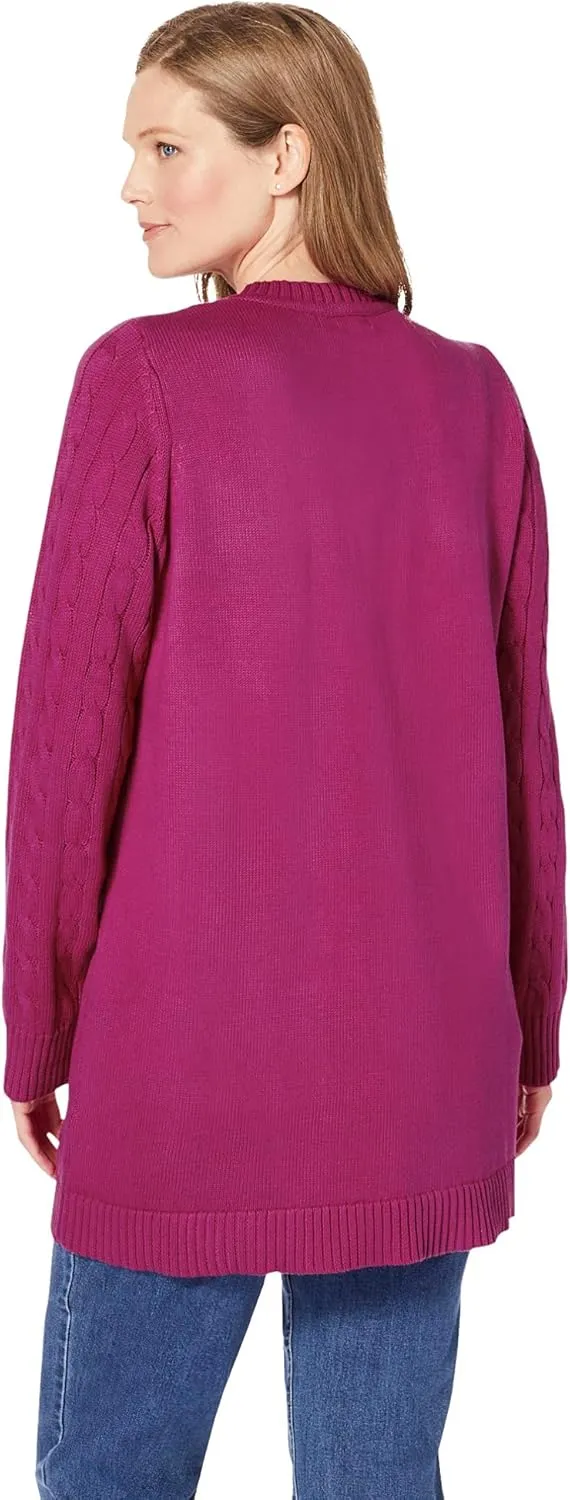 Woman Within Plus Size Cotton Cable Knit Cardigan Sweater