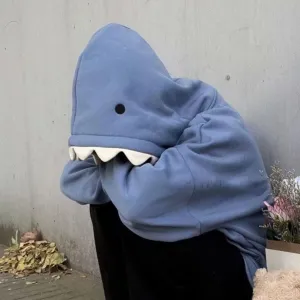 Women Cute Shark Hoodies Zip up Hoodie Over Face Oversized Kawaii Frog Anime Hooded Pullover Sweatshirts Funny Clothes