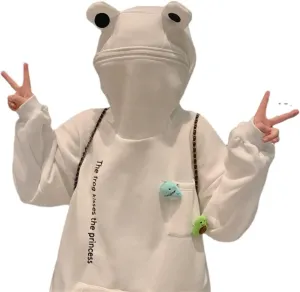 Women Cute Shark Hoodies Zip up Hoodie Over Face Oversized Kawaii Frog Anime Hooded Pullover Sweatshirts Funny Clothes