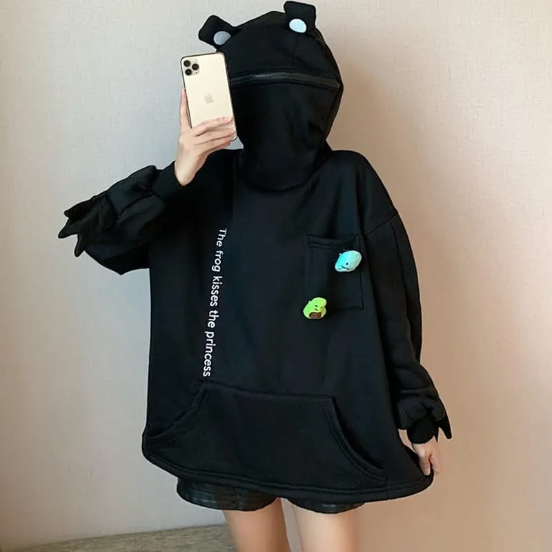 Women Cute Shark Hoodies Zip up Hoodie Over Face Oversized Kawaii Frog Anime Hooded Pullover Sweatshirts Funny Clothes