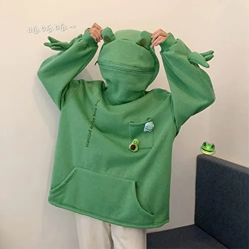 Women Cute Shark Hoodies Zip up Hoodie Over Face Oversized Kawaii Frog Anime Hooded Pullover Sweatshirts Funny Clothes