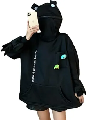 Women Cute Shark Hoodies Zip up Hoodie Over Face Oversized Kawaii Frog Anime Hooded Pullover Sweatshirts Funny Clothes