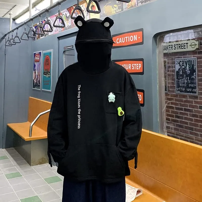 Women Cute Shark Hoodies Zip up Hoodie Over Face Oversized Kawaii Frog Anime Hooded Pullover Sweatshirts Funny Clothes