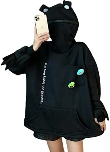 Women Cute Shark Hoodies Zip up Hoodie Over Face Oversized Kawaii Frog Anime Hooded Pullover Sweatshirts Funny Clothes