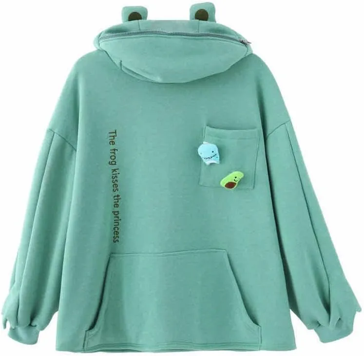 Women Cute Shark Hoodies Zip up Hoodie Over Face Oversized Kawaii Frog Anime Hooded Pullover Sweatshirts Funny Clothes