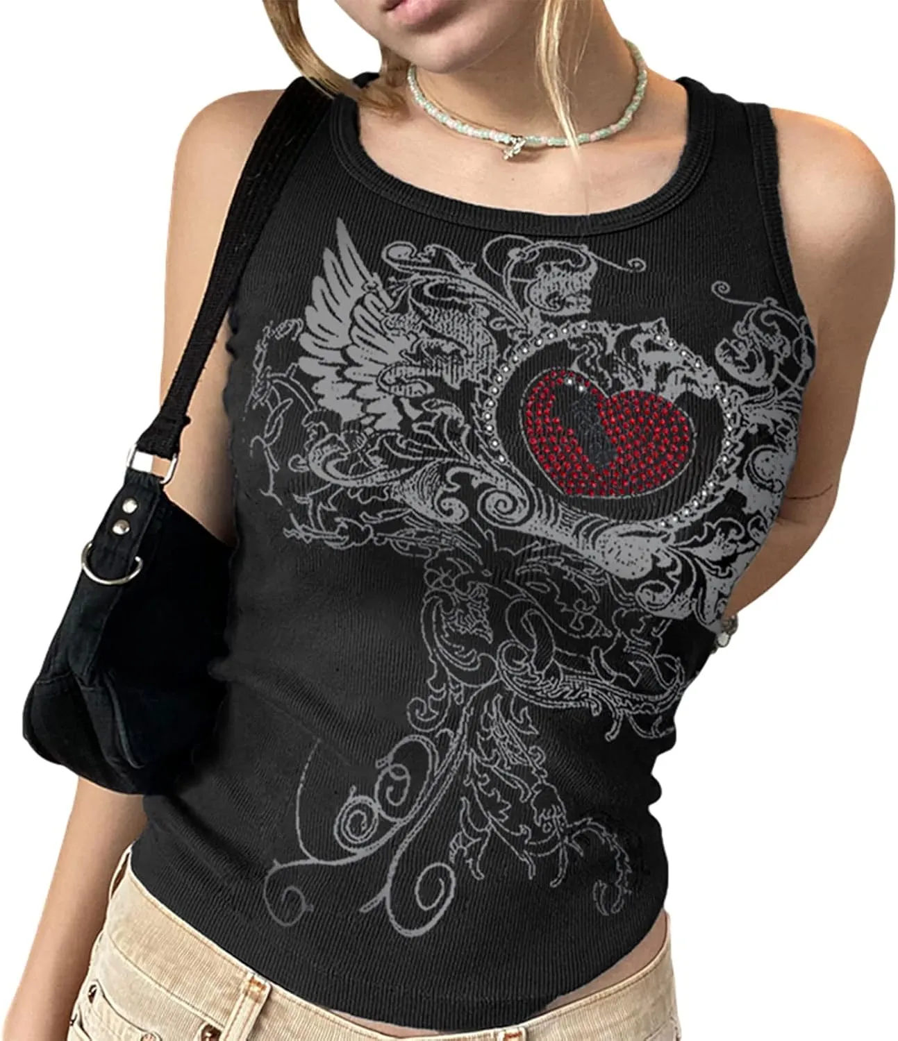 Women E Girl Gothic Camisole Y2k Grunge Crop Top Retro Halloween Skull Print Spaghetti Strap Sleeveless Vest Tank Top