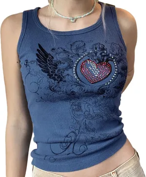 Women E Girl Gothic Camisole Y2k Grunge Crop Top Retro Halloween Skull Print Spaghetti Strap Sleeveless Vest Tank Top