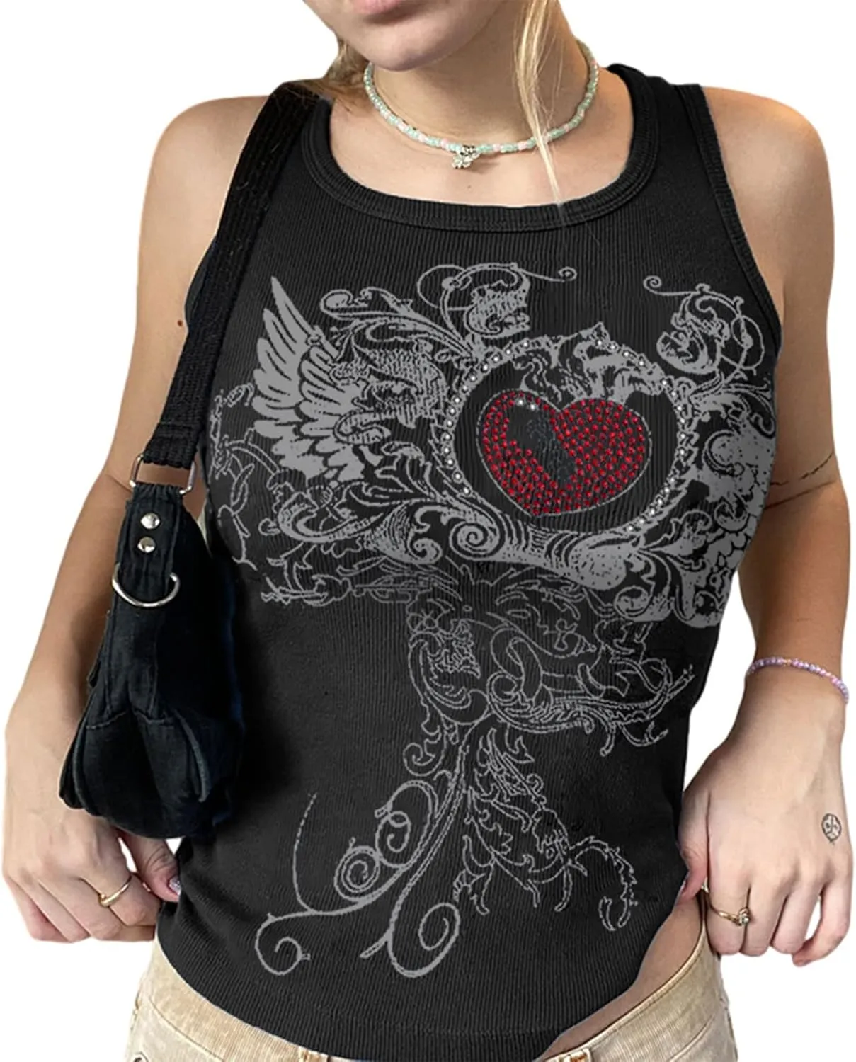 Women E Girl Gothic Camisole Y2k Grunge Crop Top Retro Halloween Skull Print Spaghetti Strap Sleeveless Vest Tank Top