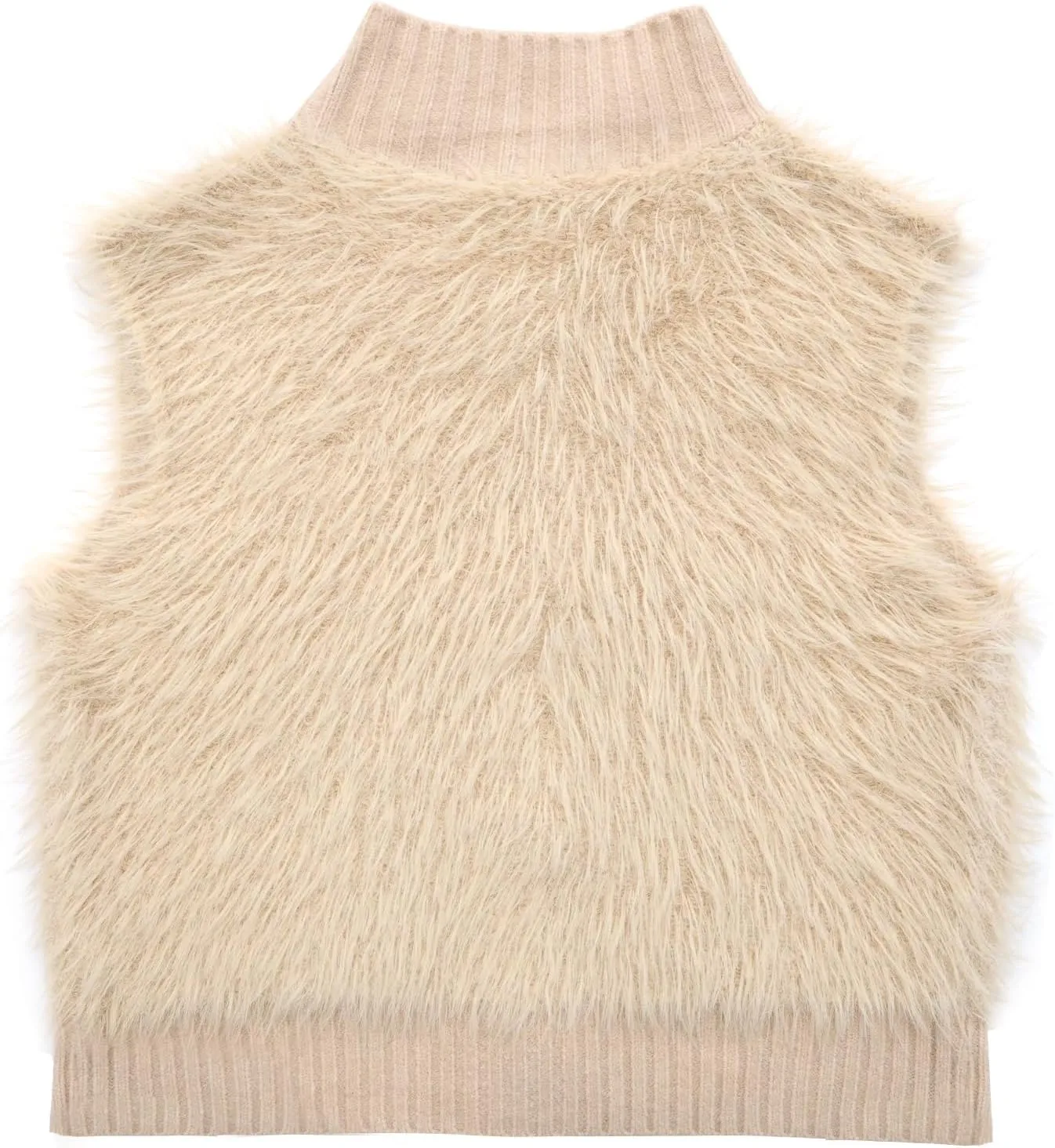 Women Faux Fur Vest Button Down Sleeveless Knit Tops Stand Collar Open Front Sweater Vest