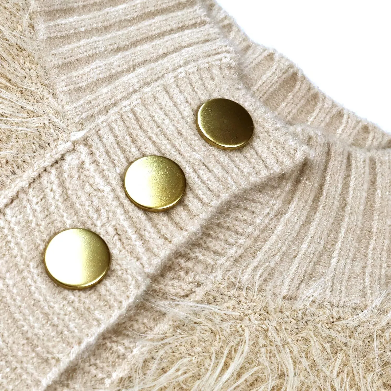 Women Faux Fur Vest Button Down Sleeveless Knit Tops Stand Collar Open Front Sweater Vest