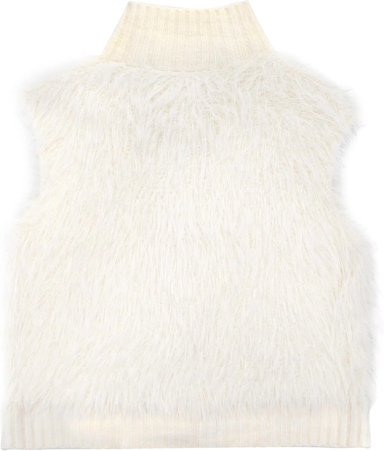 Women Faux Fur Vest Button Down Sleeveless Knit Tops Stand Collar Open Front Sweater Vest