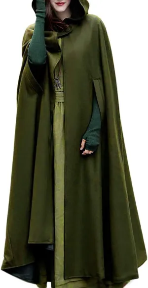 Women Gothic Long Cloak Hooded Open Front Poncho Coat Windproof Renaissance Cosplay Costume Winter Fashion Trench Jacket