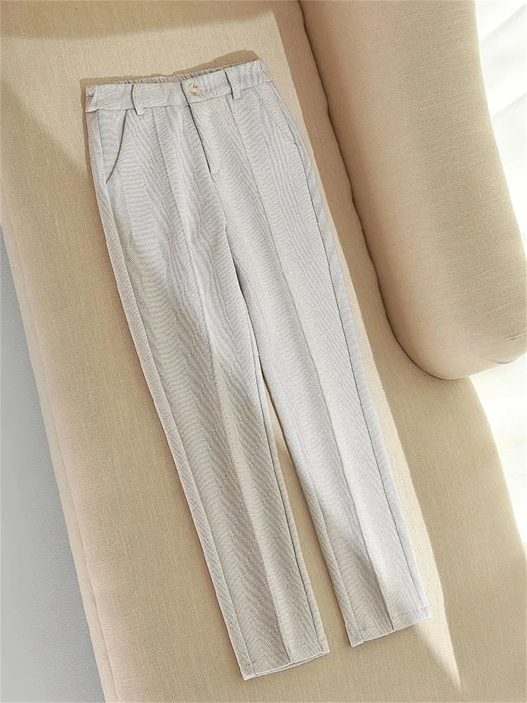 Women High Waist Wool Blend Pants Thicken Plush Lined Harem Pantalones Office Warm Ankle-Length Woolen