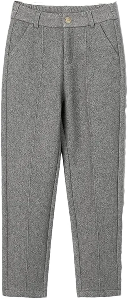Women High Waist Wool Blend Pants Thicken Plush Lined Harem Pantalones Office Warm Ankle-Length Woolen