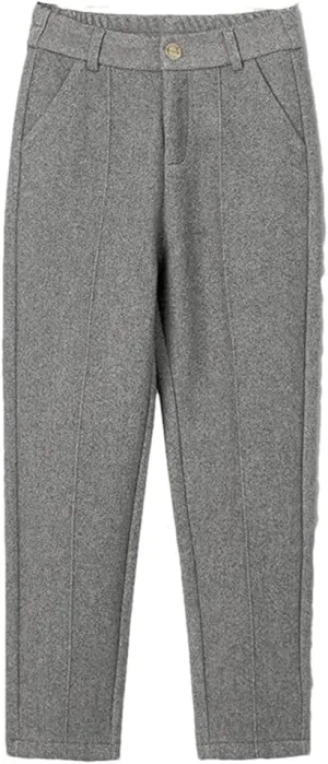 Women High Waist Wool Blend Pants Thicken Plush Lined Harem Pantalones Office Warm Ankle-Length Woolen