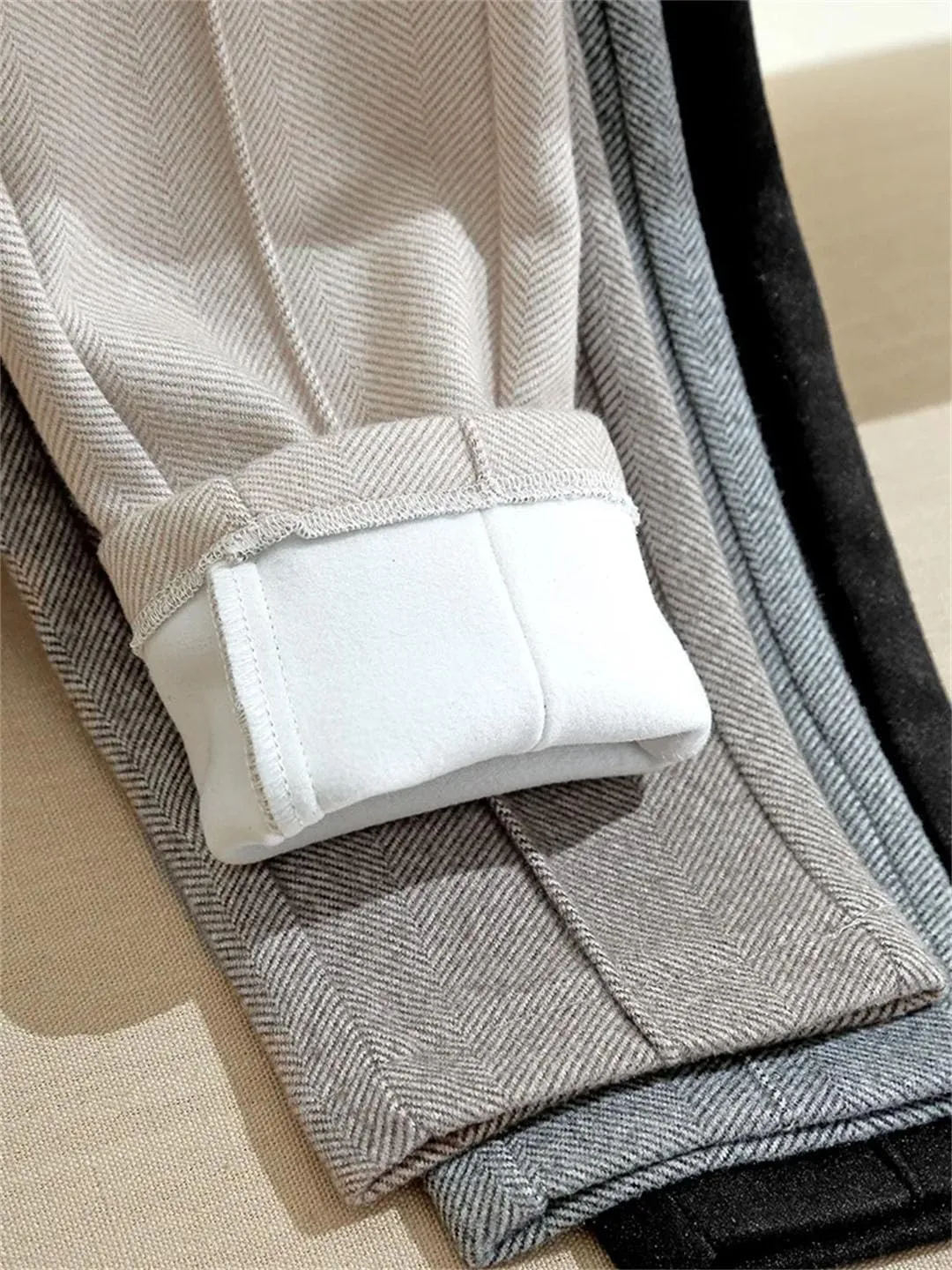 Women High Waist Wool Blend Pants Thicken Plush Lined Harem Pantalones Office Warm Ankle-Length Woolen