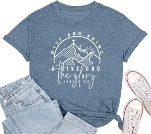 Women Hiking Mountain Shirt Nature Sunrise Graphic Printed Hiking T Shirt Summer Short Sleeve Workout Tee top