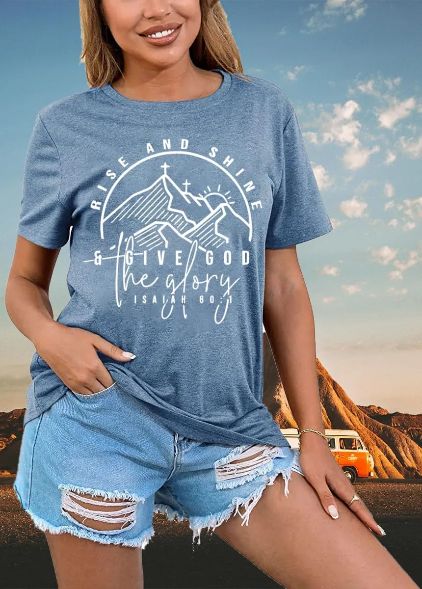 Women Hiking Mountain Shirt Nature Sunrise Graphic Printed Hiking T Shirt Summer Short Sleeve Workout Tee top