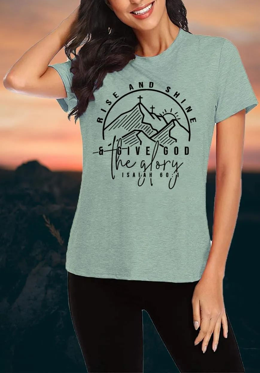 Women Hiking Mountain Shirt Nature Sunrise Graphic Printed Hiking T Shirt Summer Short Sleeve Workout Tee top