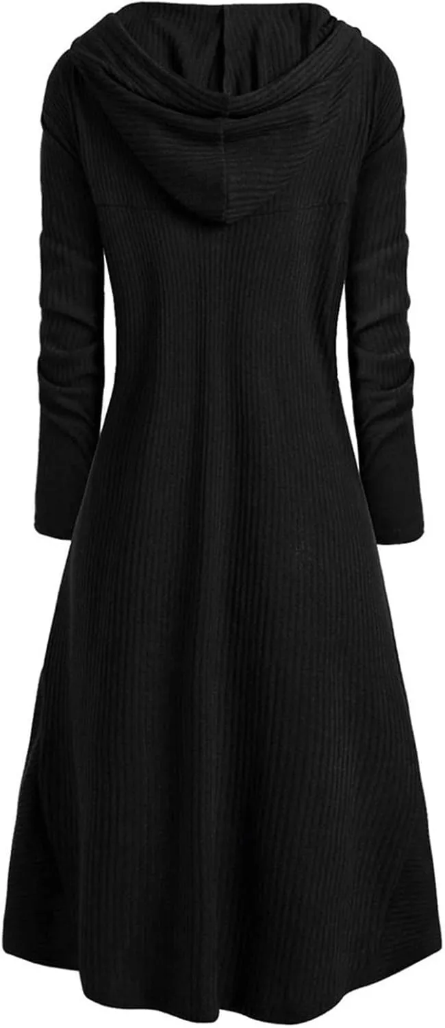Women Hooded Sweatshirt Dress Long Sleeve Medieval High Low Cloak Robe Renaissance Gothic Steampunk Hoodie Dresses