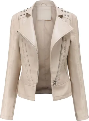 Women Leather Jacket Faux Motorcycle Coat Short Lightweight Pleather Crop Coat Fashion ZIpper Fleece Cardigan Womens Coat