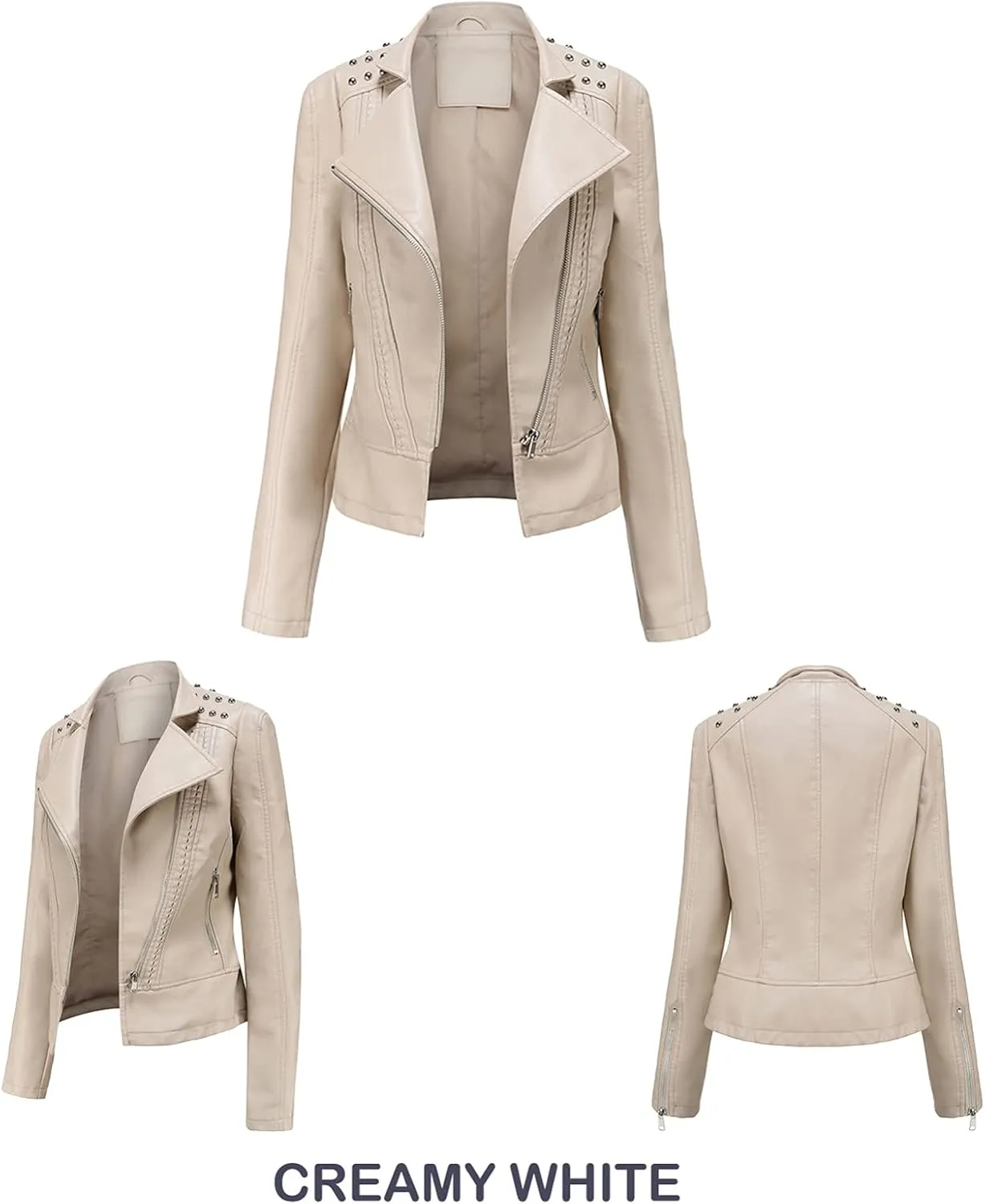 Women Leather Jacket Faux Motorcycle Coat Short Lightweight Pleather Crop Coat Fashion ZIpper Fleece Cardigan Womens Coat