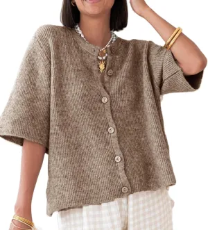 Women Lightweight Knitted Cropped Cardigan Shirt Short Sleeve Button Down Sweater Y2k Open Front Loose Ribbed Shirt