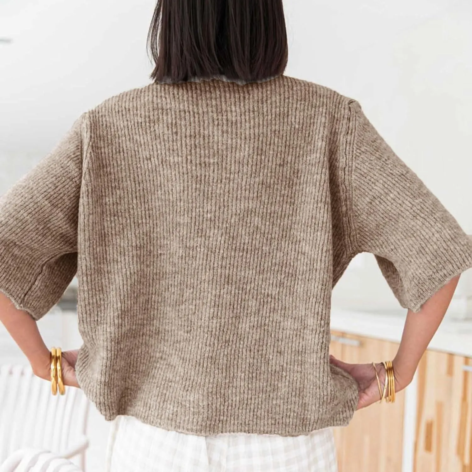 Women Lightweight Knitted Cropped Cardigan Shirt Short Sleeve Button Down Sweater Y2k Open Front Loose Ribbed Shirt