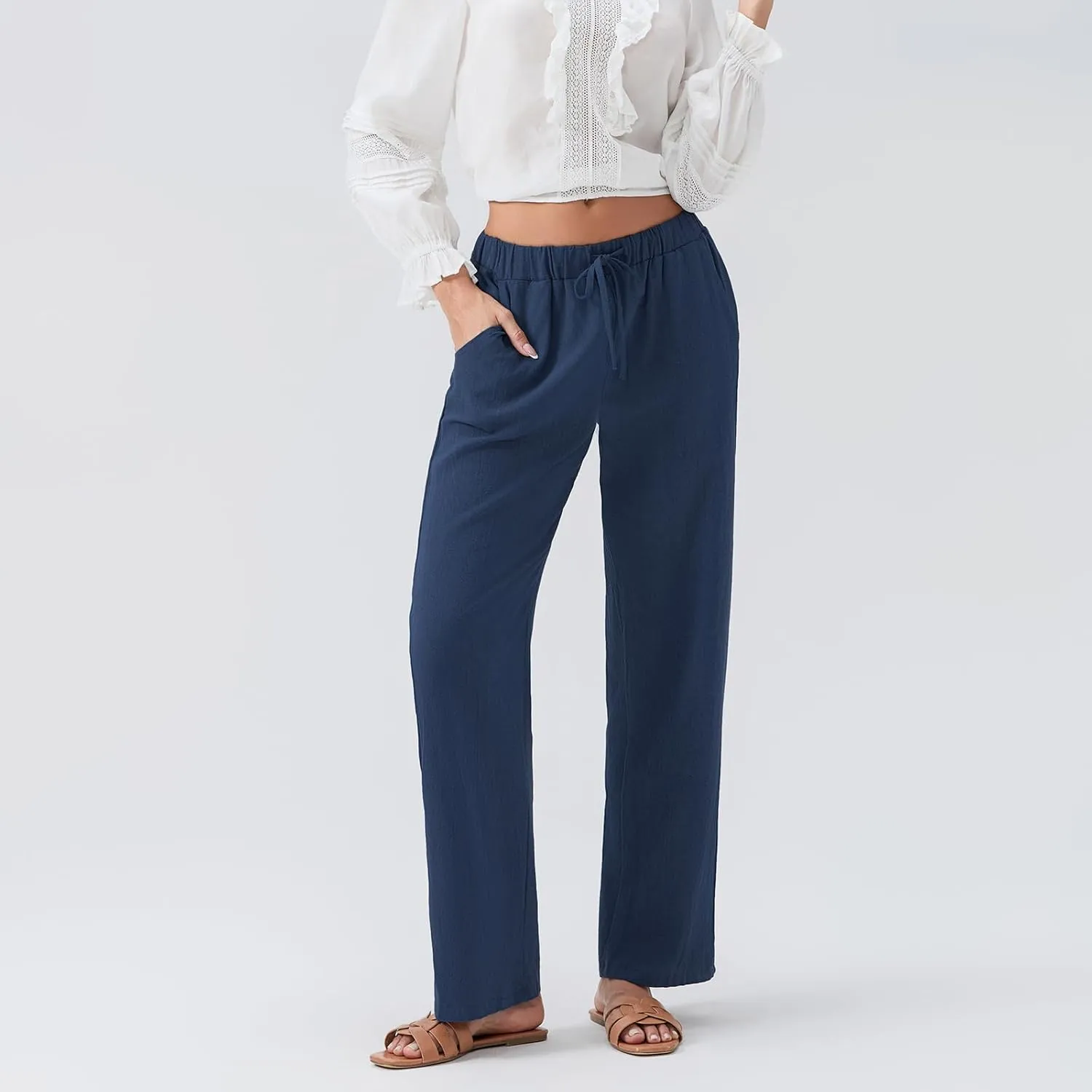 Women Linen Palazzo Pants Summer Boho Wide Leg High Waist Casual Pant 2025 Travel Pants Women Baggy Pants