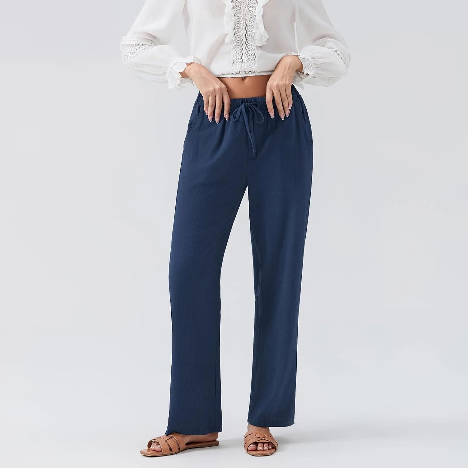 Women Linen Palazzo Pants Summer Boho Wide Leg High Waist Casual Pant 2025 Travel Pants Women Baggy Pants