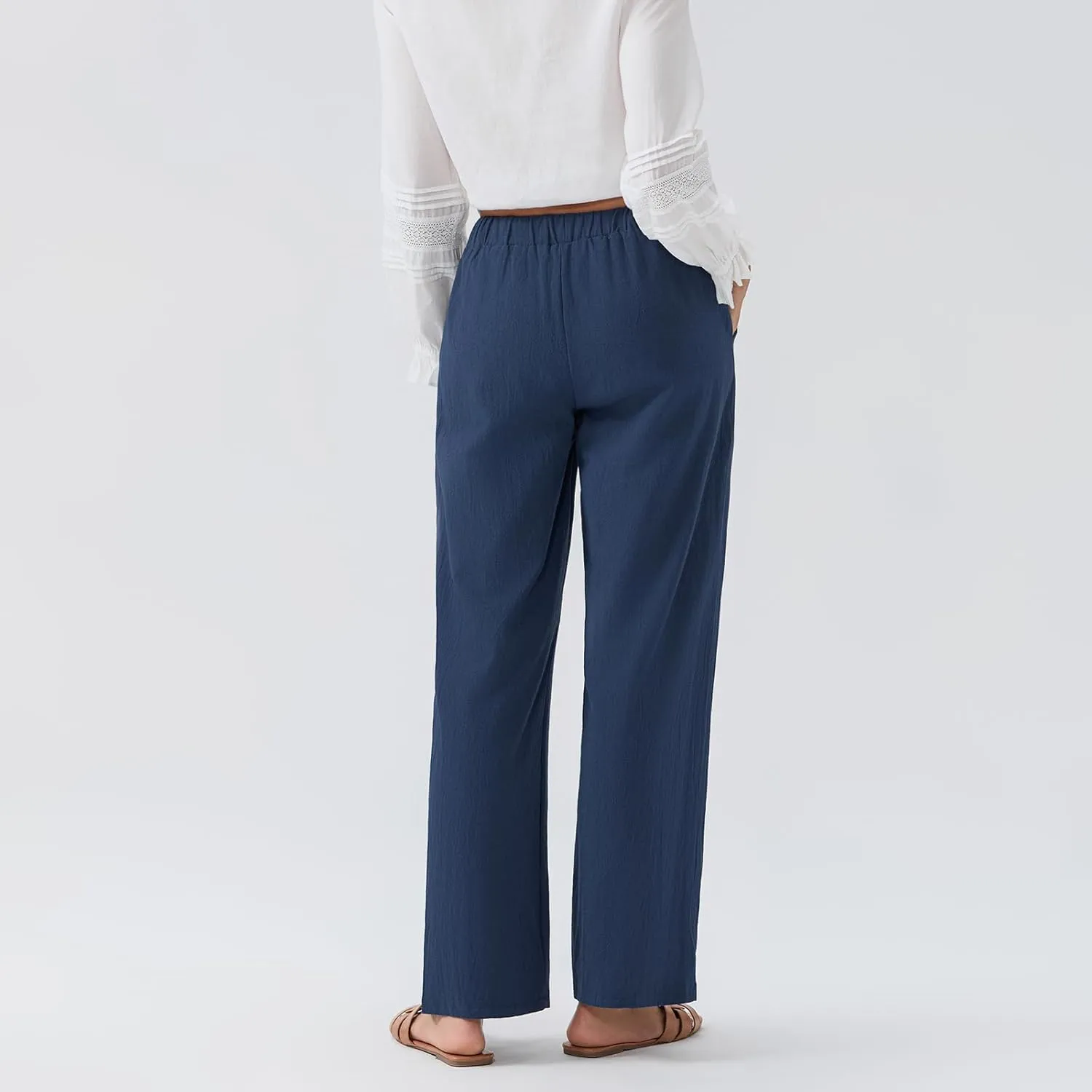 Women Linen Palazzo Pants Summer Boho Wide Leg High Waist Casual Pant 2025 Travel Pants Women Baggy Pants