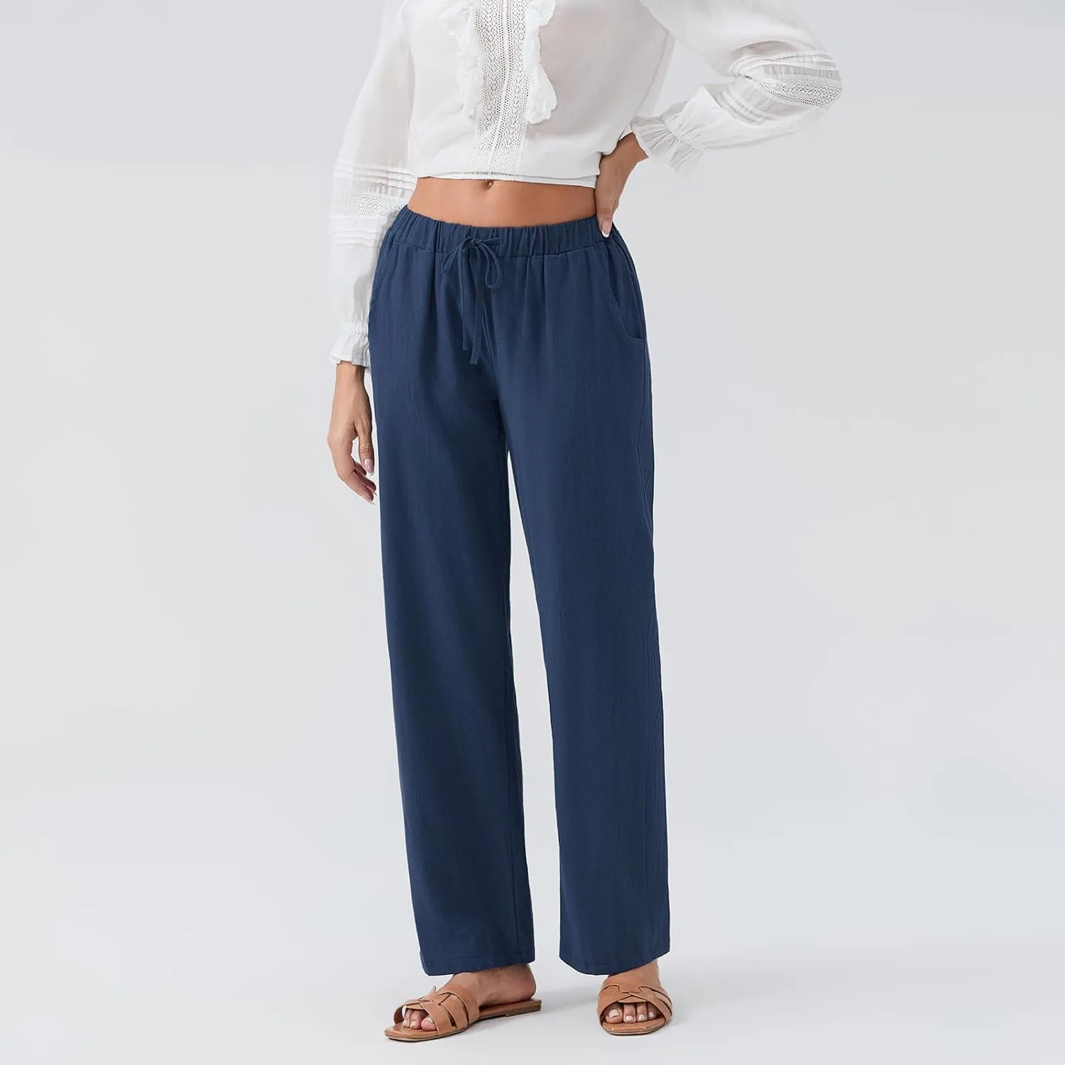 Women Linen Palazzo Pants Summer Boho Wide Leg High Waist Casual Pant 2025 Travel Pants Women Baggy Pants