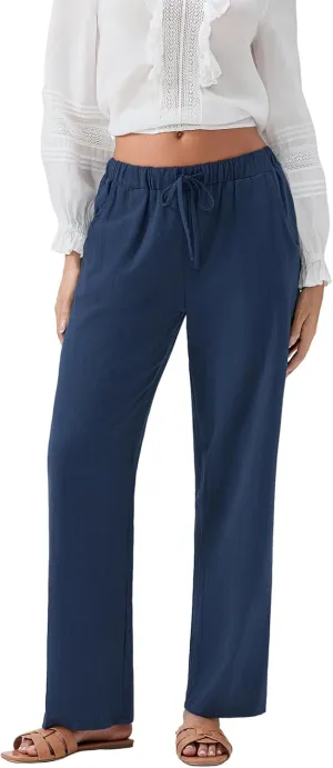Women Linen Palazzo Pants Summer Boho Wide Leg High Waist Casual Pant 2025 Travel Pants Women Baggy Pants