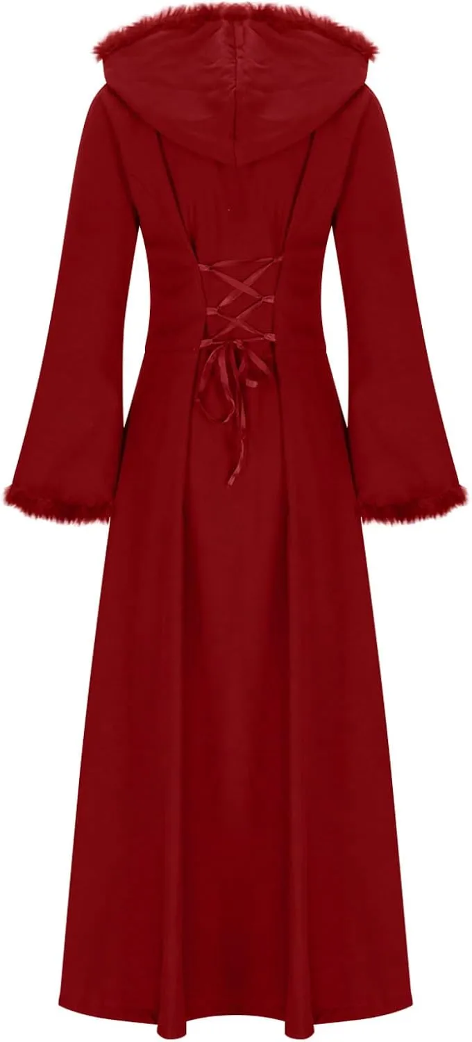 Women Long Length Trench Coat Open Front Cardigan Jacket Bell Long Sleeve Button Down Lace Up Back Hooded Coats Outwear