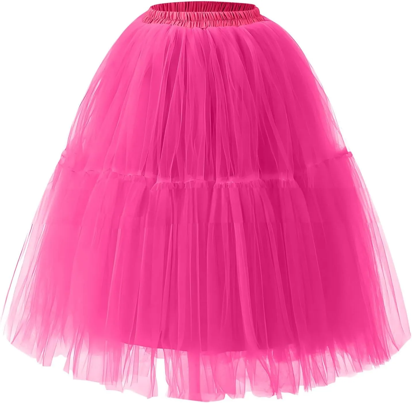 Women Mesh Splice Midi Skirts Elastic Waist Tulle Skirt A-Line Swing Knee Length Babydoll Peplum Trendy Prom Dress