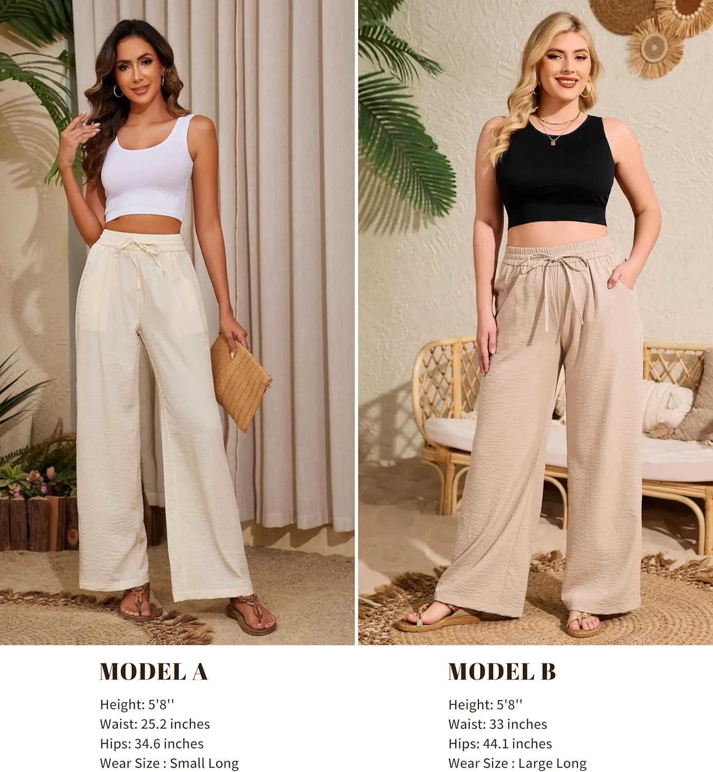 Women Pants Flowy Pants Drawstring Waist Wide Leg Palazzo Beach Pants Loose Fit with Pockets
