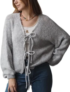 Women Tie Front Oversized Knitted Cardigan Y2k Girls Knitwear Sweater Top Lantern Sleeve Open Front Cardigan