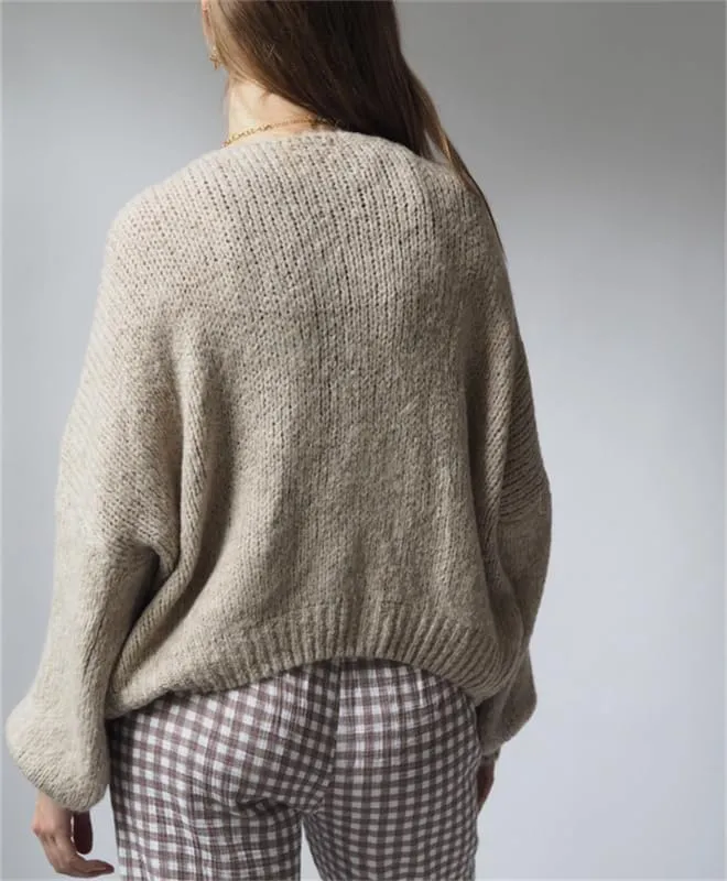 Women Tie Front Oversized Knitted Cardigan Y2k Girls Knitwear Sweater Top Lantern Sleeve Open Front Cardigan