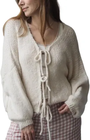Women Tie Front Oversized Knitted Cardigan Y2k Girls Knitwear Sweater Top Lantern Sleeve Open Front Cardigan