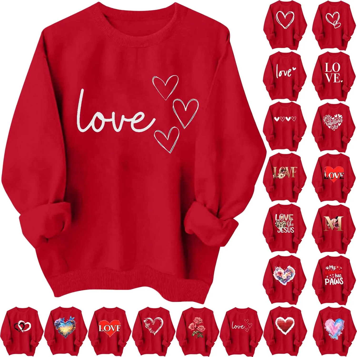 Women Valentine's Day Sweatshirt 2025 Oversized Long Sleeve Red Pullovers Love Heart Graphic Valentines Sweaters