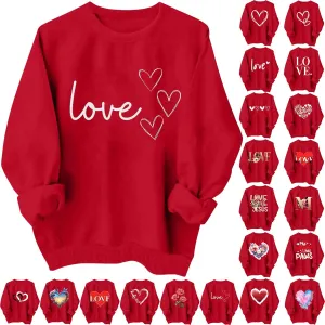 Women Valentine's Day Sweatshirt 2025 Oversized Long Sleeve Red Pullovers Love Heart Graphic Valentines Sweaters