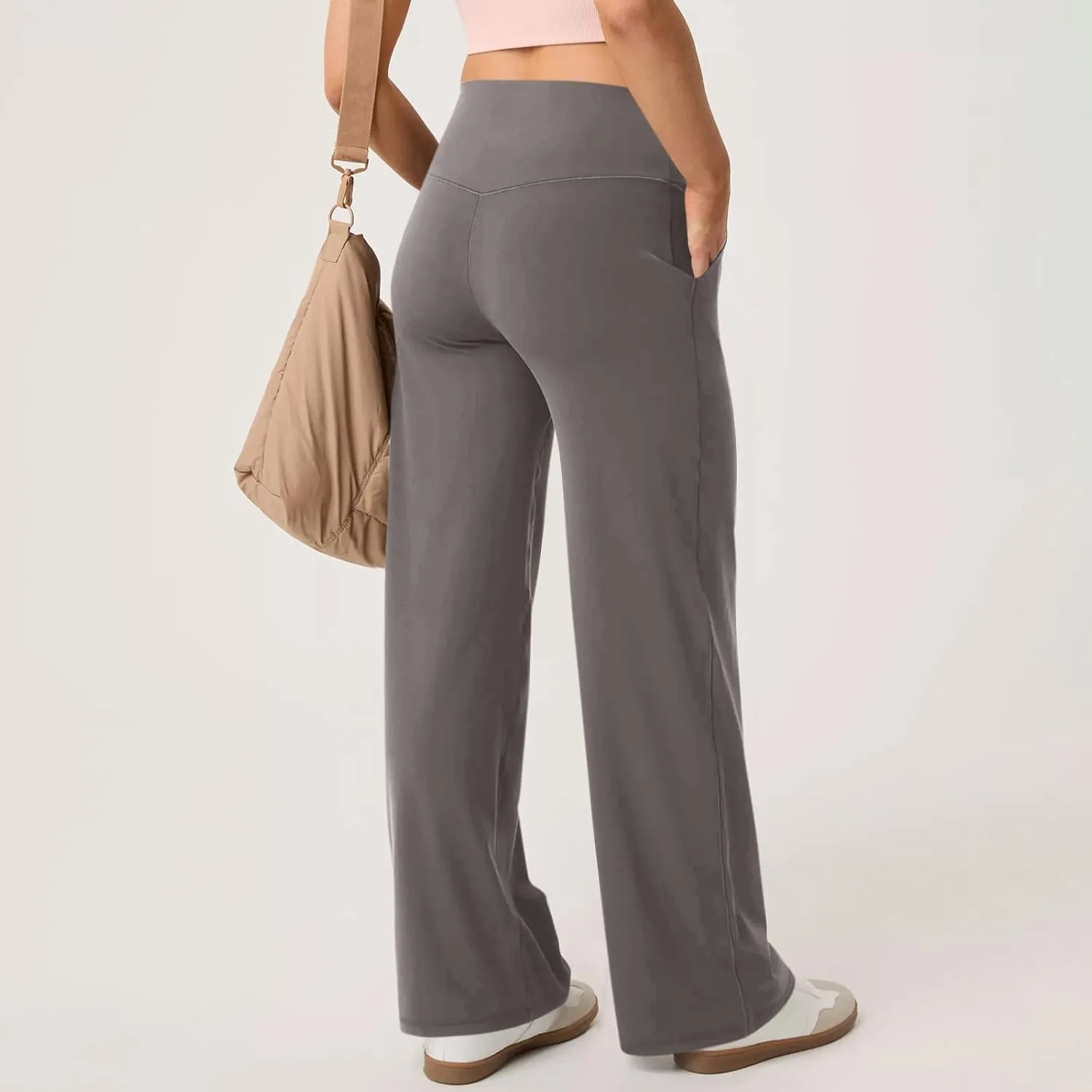 Women Wide Leg Yoga Pants with Pockets Stretch Straight Leg Dress Pant Tummy Control Flare Leggings Athletic Pant