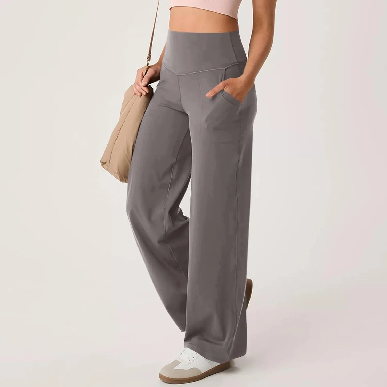 Women Wide Leg Yoga Pants with Pockets Stretch Straight Leg Dress Pant Tummy Control Flare Leggings Athletic Pant