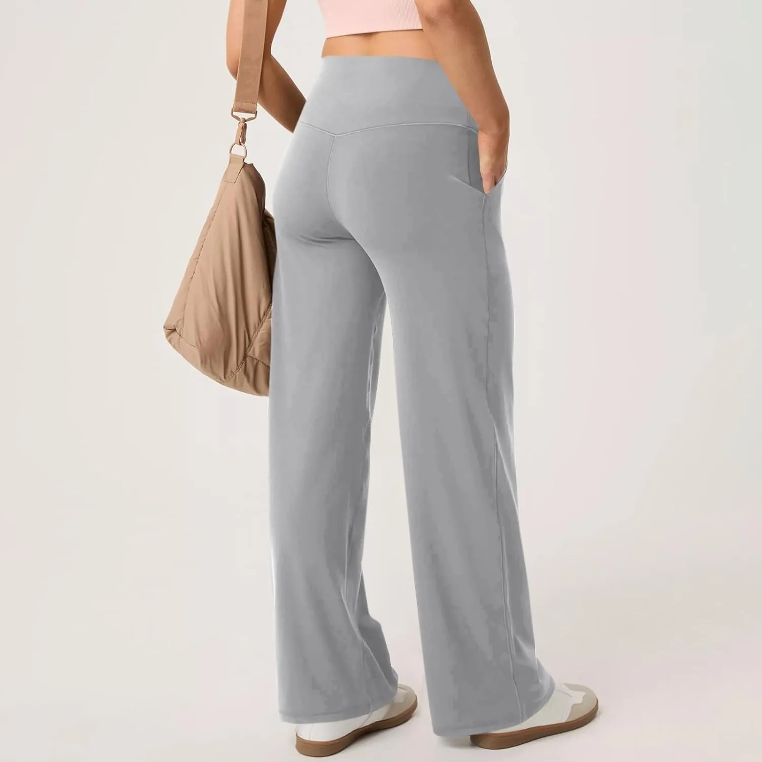 Women Wide Leg Yoga Pants with Pockets Stretch Straight Leg Dress Pant Tummy Summer Pants for Women Casual