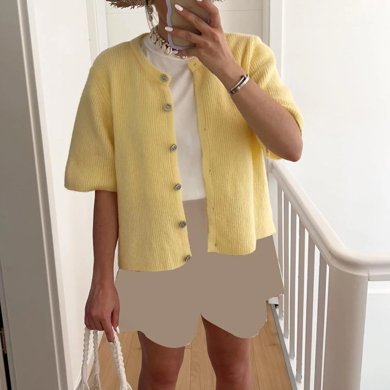 Women Y2K Crop Cardigan Sweater Crewneck Short Sleeve Button Down Knit Crop Top Teen Girls Aesthetic Cute Cardigan