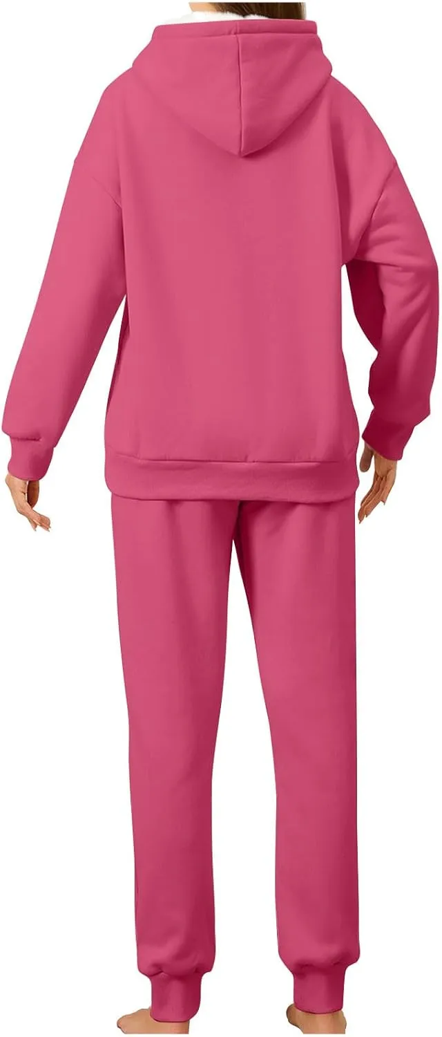 Womens 2 Piece Sweatsuits Set Sherpa Fleece Lined Warm Hoodies & Joggers Sweatpants Fall Winter Outfits Tracksuits
