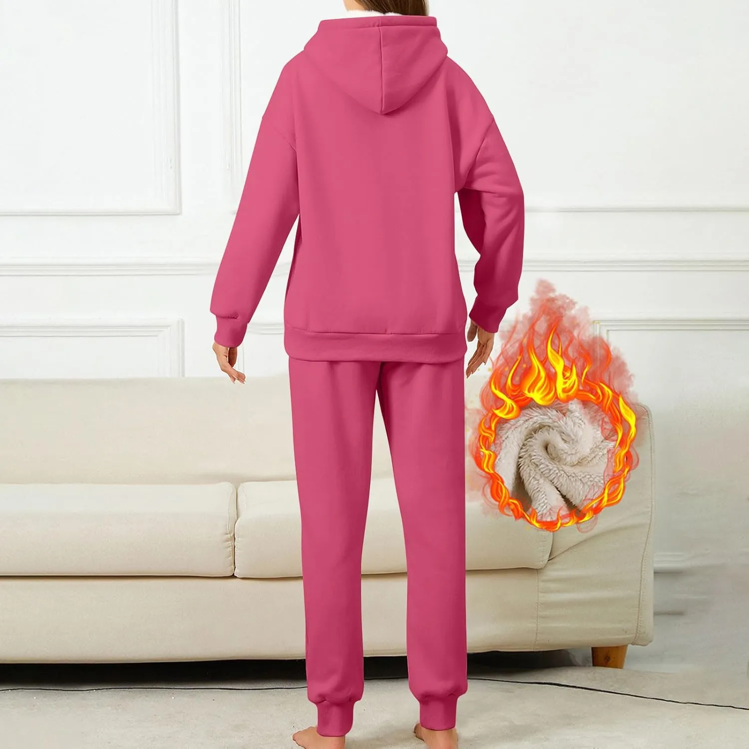 Womens 2 Piece Sweatsuits Set Sherpa Fleece Lined Warm Hoodies & Joggers Sweatpants Fall Winter Outfits Tracksuits