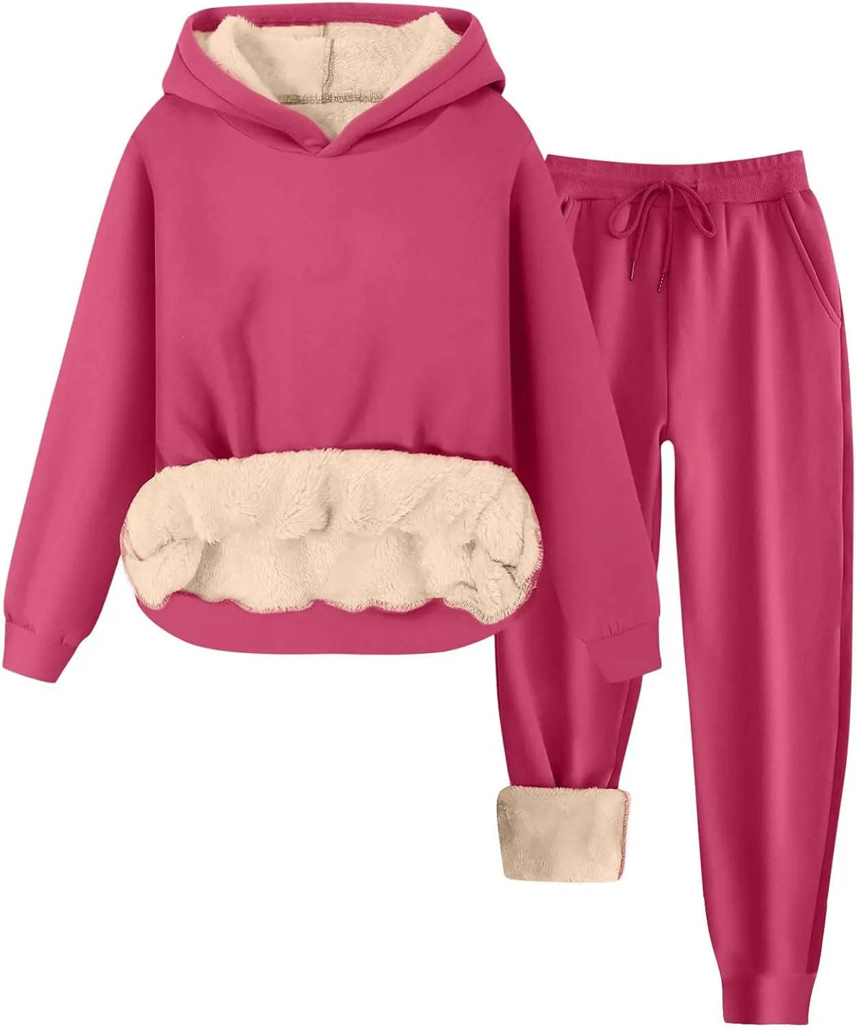 Womens 2 Piece Sweatsuits Set Sherpa Fleece Lined Warm Hoodies & Joggers Sweatpants Fall Winter Outfits Tracksuits